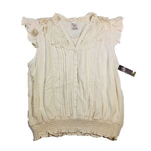 NoBo No Boundaries Ivory Ruffle Lace Sleeveless Blouse XL Prairie Cottagecore